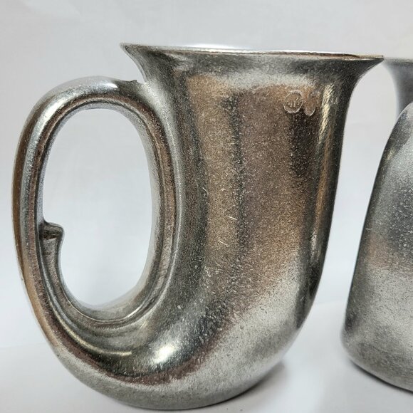 Set of 2 Vintage Wilton Armetale RWP Horn shaped Beer Stein Tankard Mug - Picture 2 of 11